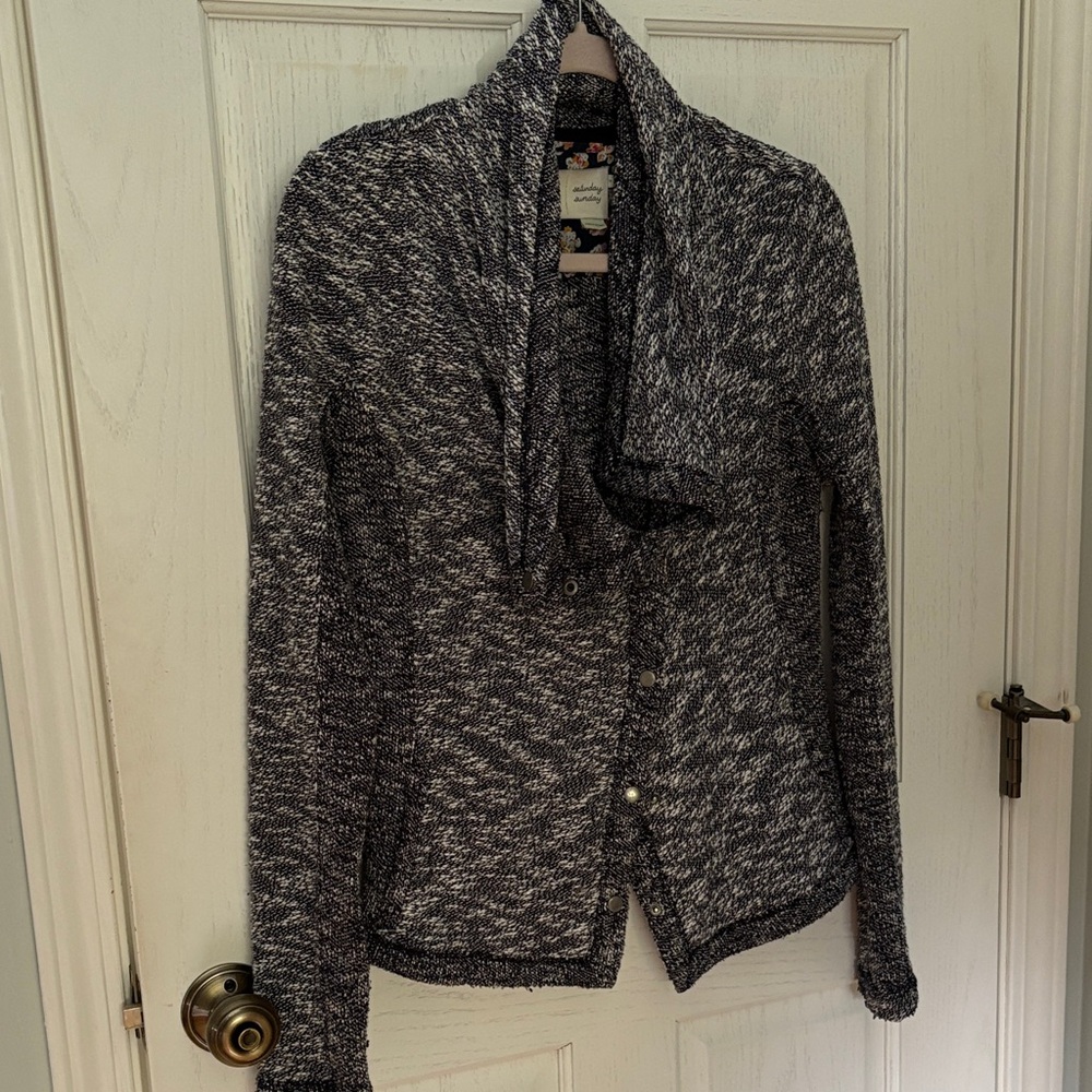 Anthropologie Navy and White Knit Cardigan